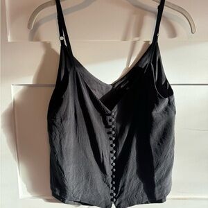 Madewell Silk-Like Button Front Black Crop Sleeveless Tank Blouse
